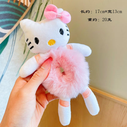 Women Girls Piglet Pooh Bear Tigger Hair Scrunchies Cat Rabbit Plush Elastic Hair Bands Sweet Pontail Holder Kids Hair Tie Hair