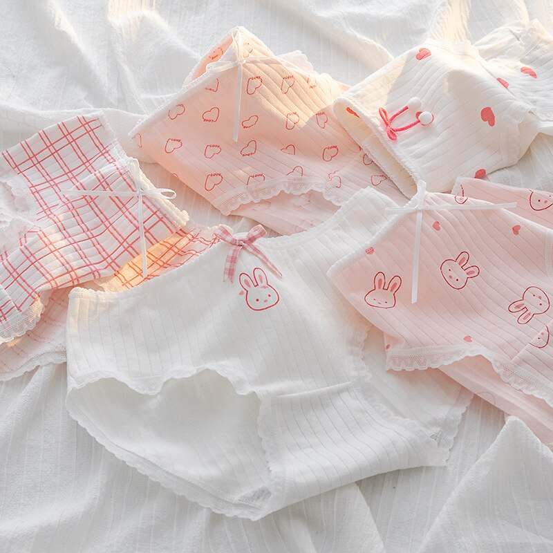 5Pcs/Set Soft Cotton Panties For Women Cute Girls Briefs Female Mid Waist Underwear Intimates Underpants Lingerie Shorts