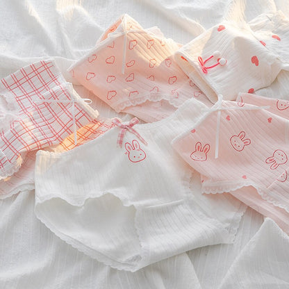5Pcs/Set Soft Cotton Panties For Women Cute Girls Briefs Female Mid Waist Underwear Intimates Underpants Lingerie Shorts