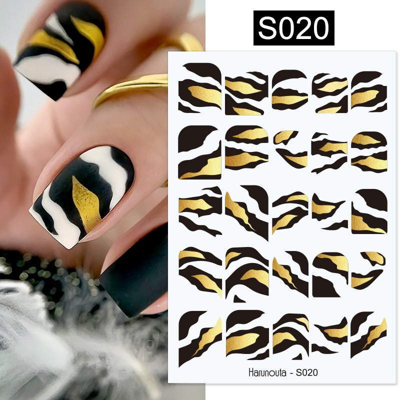 Harunouta Simple Flowers 3D Nail Stickers Gold Heart French Tip Lines Leopard Print Design Adhesive Sliders Manicure Nail Decals