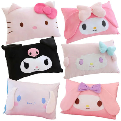 Sanrioed Anime Kawaii My Melody Cinnamoroll Kuromi Kt Cat Pillowcase Cartoon Cute Soft Plushie Detachable Pillow Case 62cmX42cm