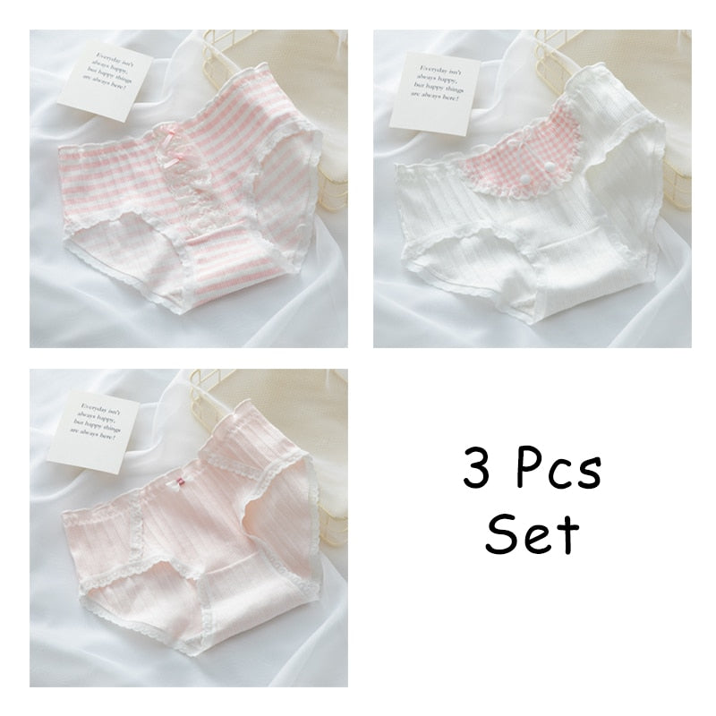 WONTIVE 1pc 3pcs set Cute Panties with Bow Knot Womens Cotton Panties Pink Lolita Japanese Panty Underwear For Women Girl Briefs
