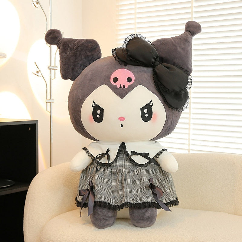 Sanrio Black Kuromi Mymelody Plush Stuffed Dolls Kawaii Cartoon Sofa Cushion Pillow Dark Gothic Lace Toy Birthday Gift For Girls