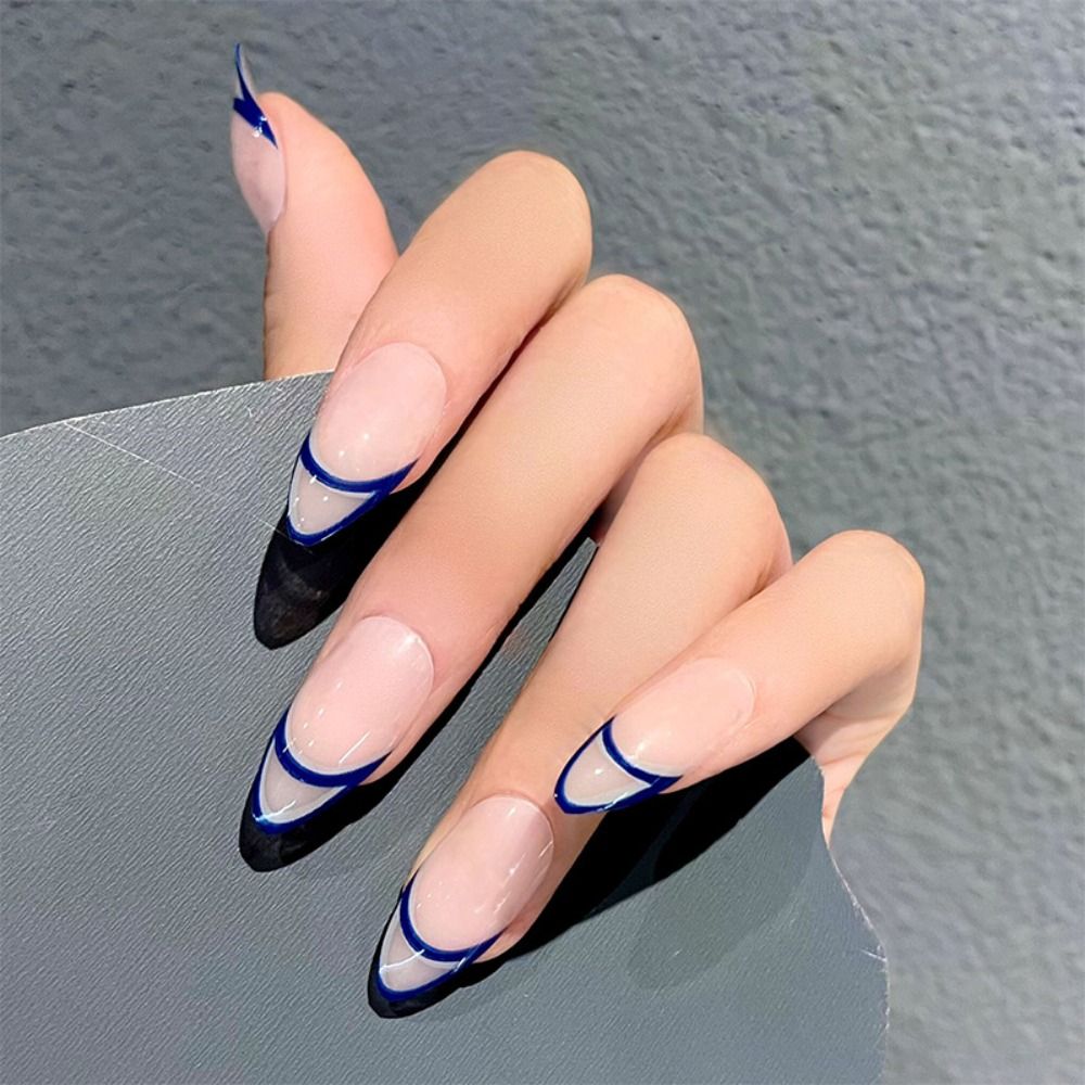 24Pcs Almond Fake Nail Gradient Simple French False Nails Daisy Flower Design Manicure Nails Detachable Full Cover Press On Nail