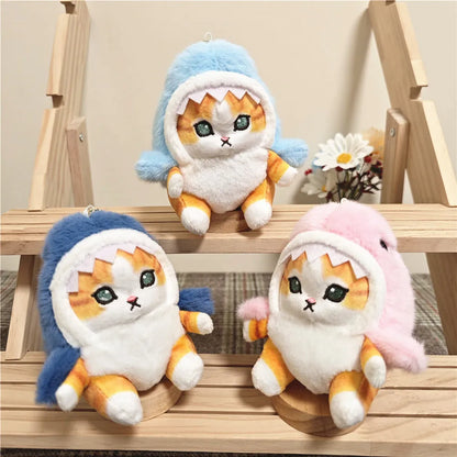 Cute Shark Cat Soft Toys Fried Shrimp Cat Plush Doll Pendant Stuffed Animal Keychain Room Car Bag Decoration Kawaii Key Rings