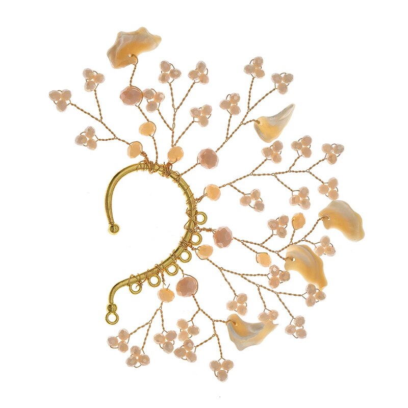 Alloy Leaves Women Ear Cuff Vintage Baroque Exaggerated Beads Clip Earrings Handmade Party Jewelry Gifts Female