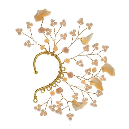 Alloy Leaves Women Ear Cuff Vintage Baroque Exaggerated Beads Clip Earrings Handmade Party Jewelry Gifts Female