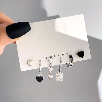 FNIO Korean Fashion Metal Love Heart Circle Drop Small Earrings for Women Trend Pendant Piercing Earrings Set Jewelry