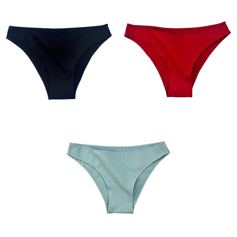 3Pcs/Set Women's Cotton Panties Female Underwear Solid Color Comfortable Briefs High Elasticity Underpants Size M-XXL