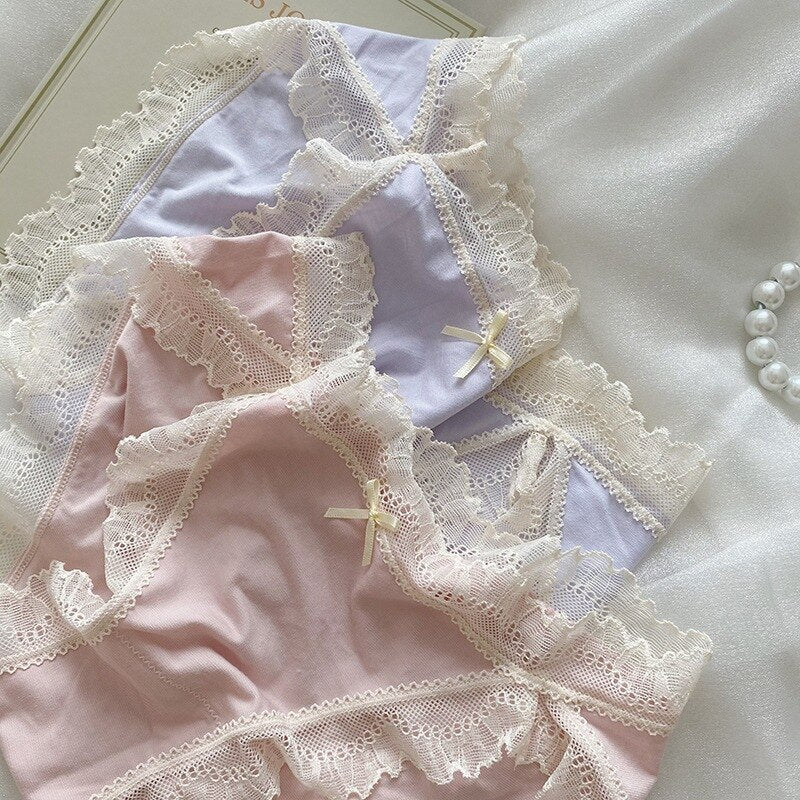 Women's Panties Japanese Cute Sweet Lolita Brief Candy Color Japanese Lolita Breathable Underpants Mid-rise Princess Lingerie