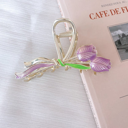 New Korean Vintage Flowers Large Metal Hair Claw Clip Ponytail Women Butterfly Shark Alloy Hair Claw Barrette Hair Accessories