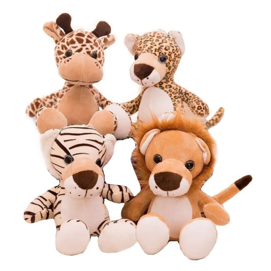 25cm Cute Forest Animal Stuffed Toy Jungle Wedding Throw Children's Gift Claw Machine Doll Giraffe Lion Tiger Leopard