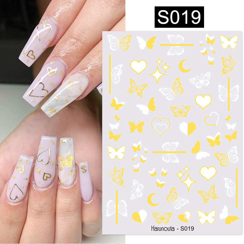 Harunouta Simple Flowers 3D Nail Stickers Gold Heart French Tip Lines Leopard Print Design Adhesive Sliders Manicure Nail Decals