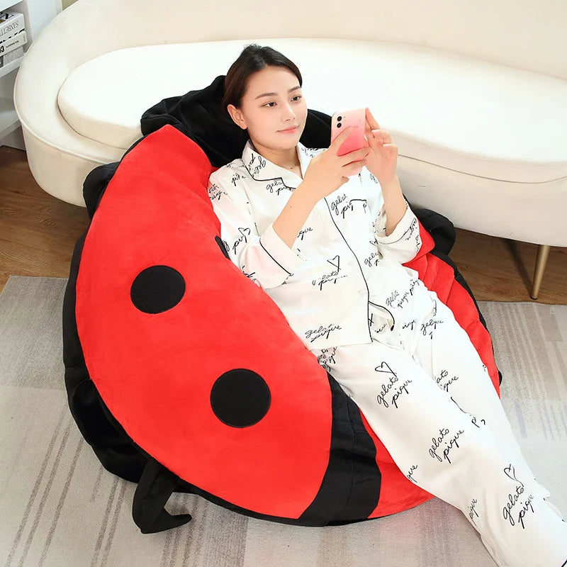 Wearable Lady Bug Plush Toy Sleeping Bag Stuffed Animal Plushie Pillow Shell Funny Party Cosplay Soft Sofa Bed Pillow Cushion Fun Gift