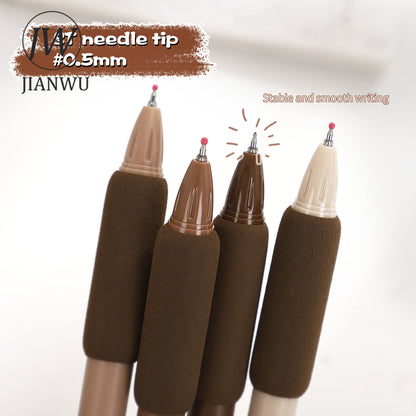 JIANWU 4Pcs/Set Retro Cute Coffee Style Gel Pens 0.5mm Black Ink Student Office Signature Pen Kawaii Stationery Writing Supplies