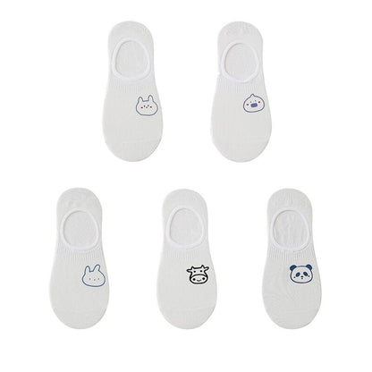 Women's cotton ankle socks, socks designed by rabbits, cows, hearts, warm and informal animals, 5 pairs of 10 pieces