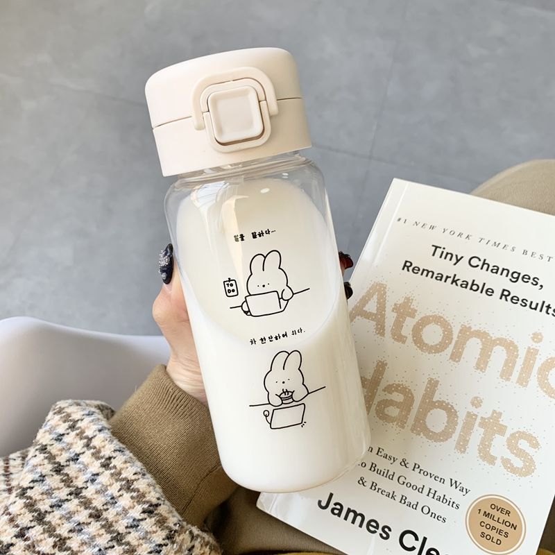 350ml Cartoon Water Bottle with Straw Cute Plastic Drinking Bottle Portable Leak-proof Drinkware for Drinking Milk Coffee Tea