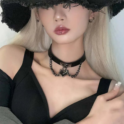 20 Styles Harajuku PU Leather Choker Chain Pendant Necklaces Women Men Punk Neck Gothic Black Necklace Cool Collar Cosplay