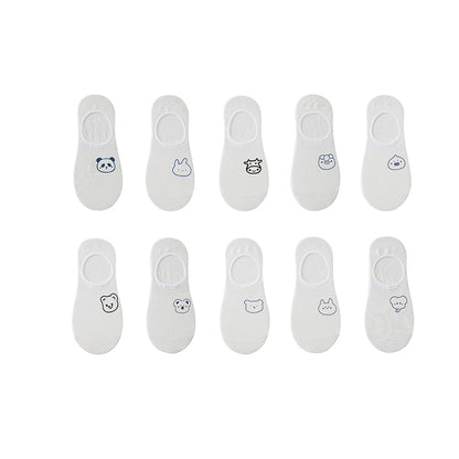 Women's cotton ankle socks, socks designed by rabbits, cows, hearts, warm and informal animals, 5 pairs of 10 pieces