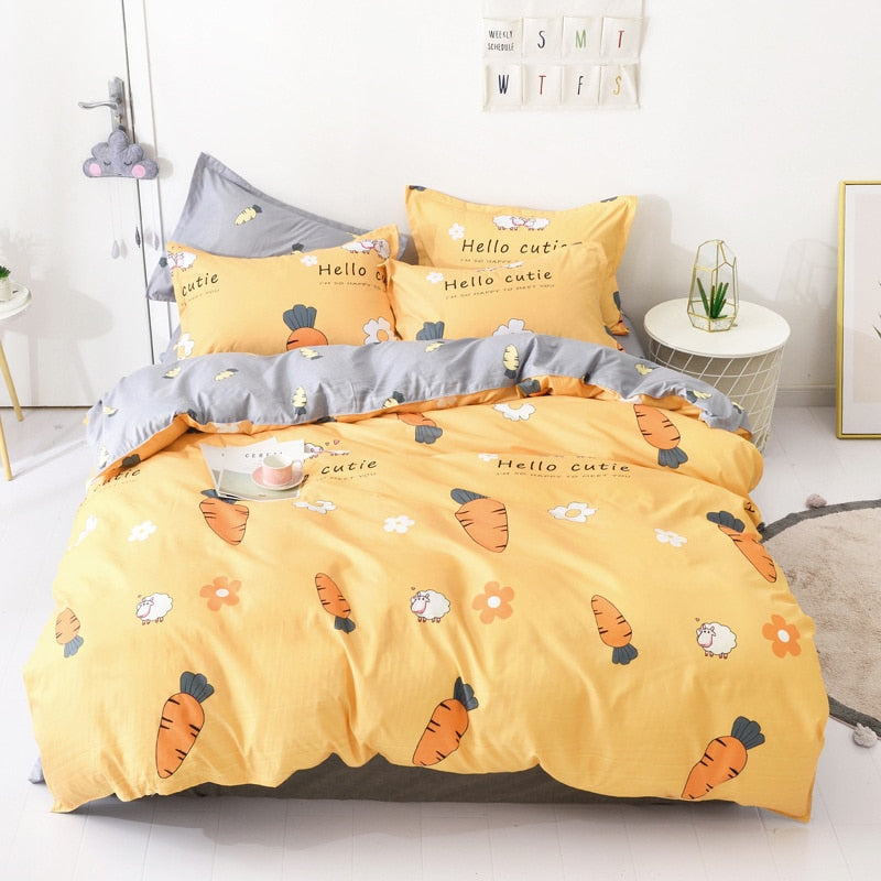 Ins Pink Strawberry Cute Cartoon Fruit Bedding Set Duvet Cover Soft Queen King Size Flat Bed Sheet Quilt Cover Pillowcase Kawaii