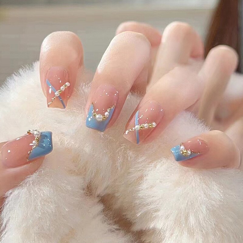 24Pcs Ballerina False Nails with Glue Short Nail Beauty Tools Press on Fake Nails Full Cover Artificial Nails Tips Manicure