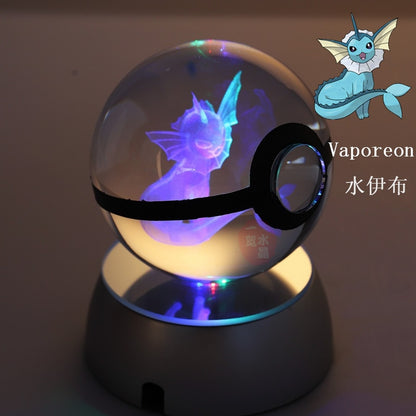 Pokemon Crystal Ball 3D Toys Snorlax Mewtwo Pikachu Figures Pokémon Engraving Model with LED Light Base Kids Gift Collectable