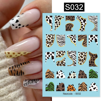 Harunouta Simple Flowers 3D Nail Stickers Gold Heart French Tip Lines Leopard Print Design Adhesive Sliders Manicure Nail Decals