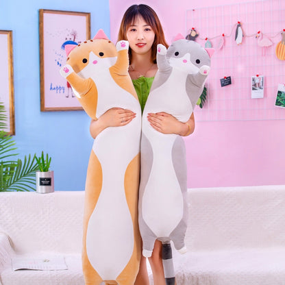 Long Cat Plush Pillow 70cm Cute Kawaii Stuffed Animal Kitten Plushie Toy Nap Pillow Bed Sofa Sleep Home Decor Gift Soft Kitty Doll for Kids Girl