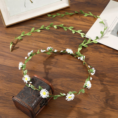Bohemian Rattan Flower Vines Crown Headband for Bride Wedding Hair Accessories Girls Floral Wreath Head Band Hairstyles Headdres