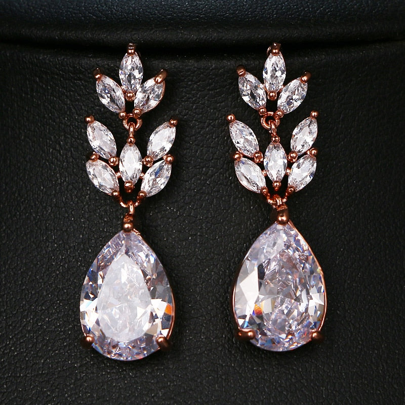 Luxury Zircon Wedding Long Dangle Earrings with Round Water Drop Elegant CZ Earrings for Women Bridal Wedding Jewelry Dress