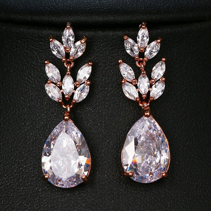 Luxury Zircon Wedding Long Dangle Earrings with Round Water Drop Elegant CZ Earrings for Women Bridal Wedding Jewelry Dress