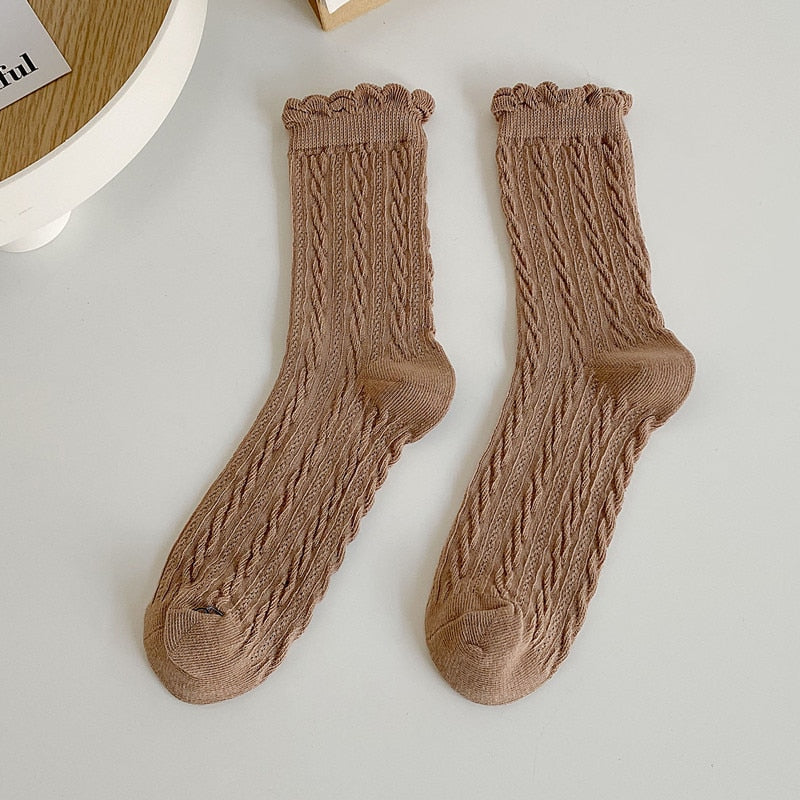 New Retro solid color lace striped diamond cute Japanese jk socks kawaii Lolita spring and autumn striped ins socks