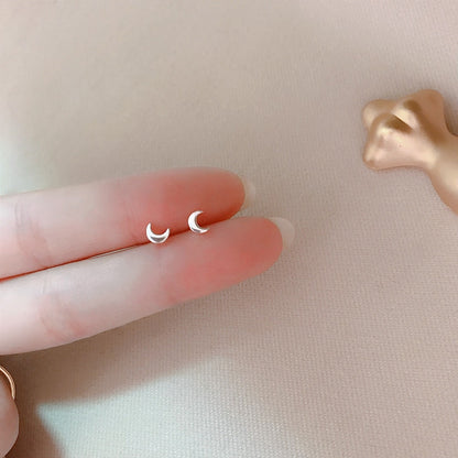 Simple Piercing Stud Earrings for Women Star Moon Zircon 925 Silver Needles Tragus Cartilage Asymmetry Pendiente Plata Jewelry