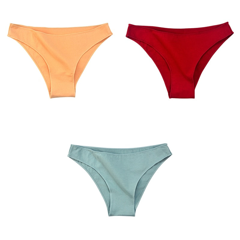 3Pcs/Set Women's Cotton Panties Female Underwear Solid Color Comfortable Briefs High Elasticity Underpants Size M-XXL