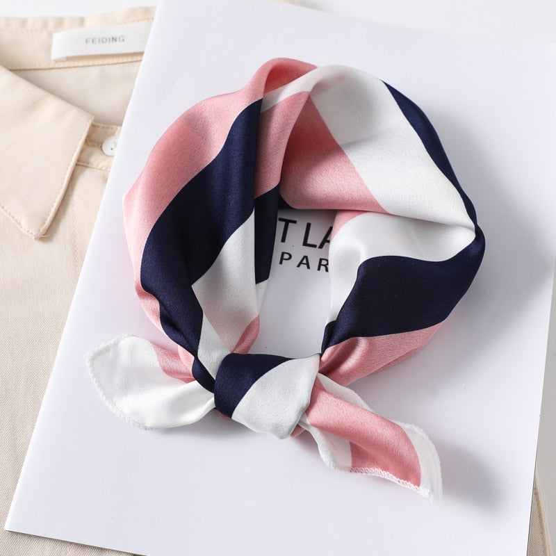 Women Small Satin Silk Scarf Square Print Wrap Foulard Femme Handkerchief Bandana Neck Hair Skinny Tie Scarves Shawls