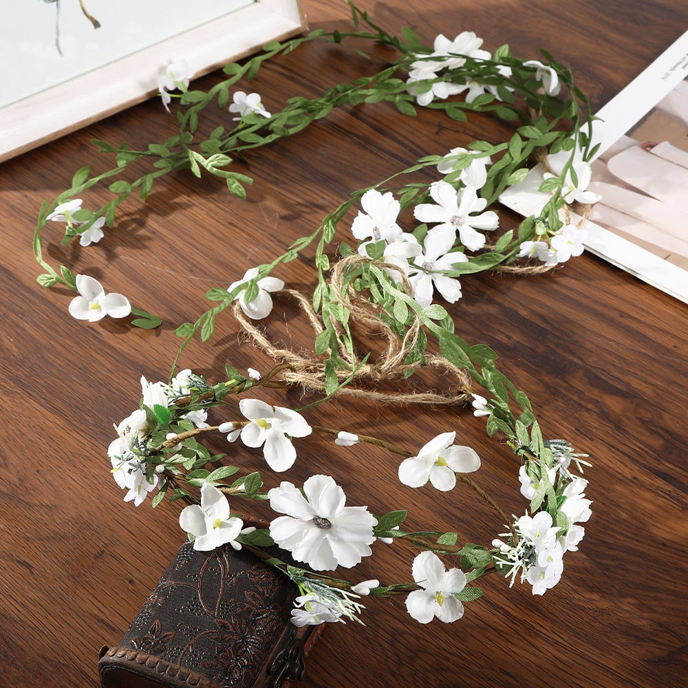 Bohemian Rattan Flower Vines Crown Headband for Bride Wedding Hair Accessories Girls Floral Wreath Head Band Hairstyles Headdres