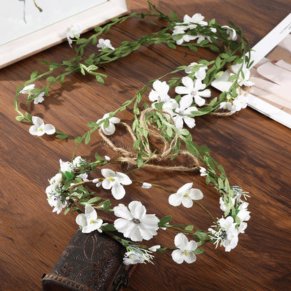 Bohemian Rattan Flower Vines Crown Headband for Bride Wedding Hair Accessories Girls Floral Wreath Head Band Hairstyles Headdres