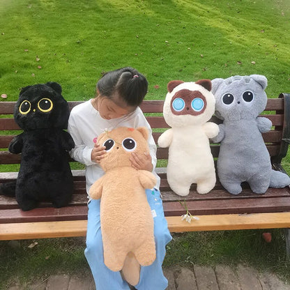 Black Cat Plush Pillow 65cm Big Eyes Cute Kawaii Giant Cat Huge Long Doll Stuffed Animal Plushie Toy Standing Fluffy Cuddly Cartoon Sleeping Leg Support Huggable Gift