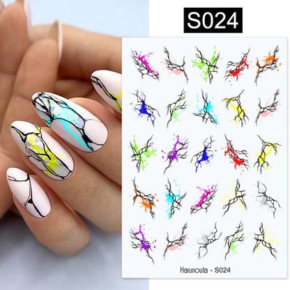 Harunouta Simple Flowers 3D Nail Stickers Gold Heart French Tip Lines Leopard Print Design Adhesive Sliders Manicure Nail Decals