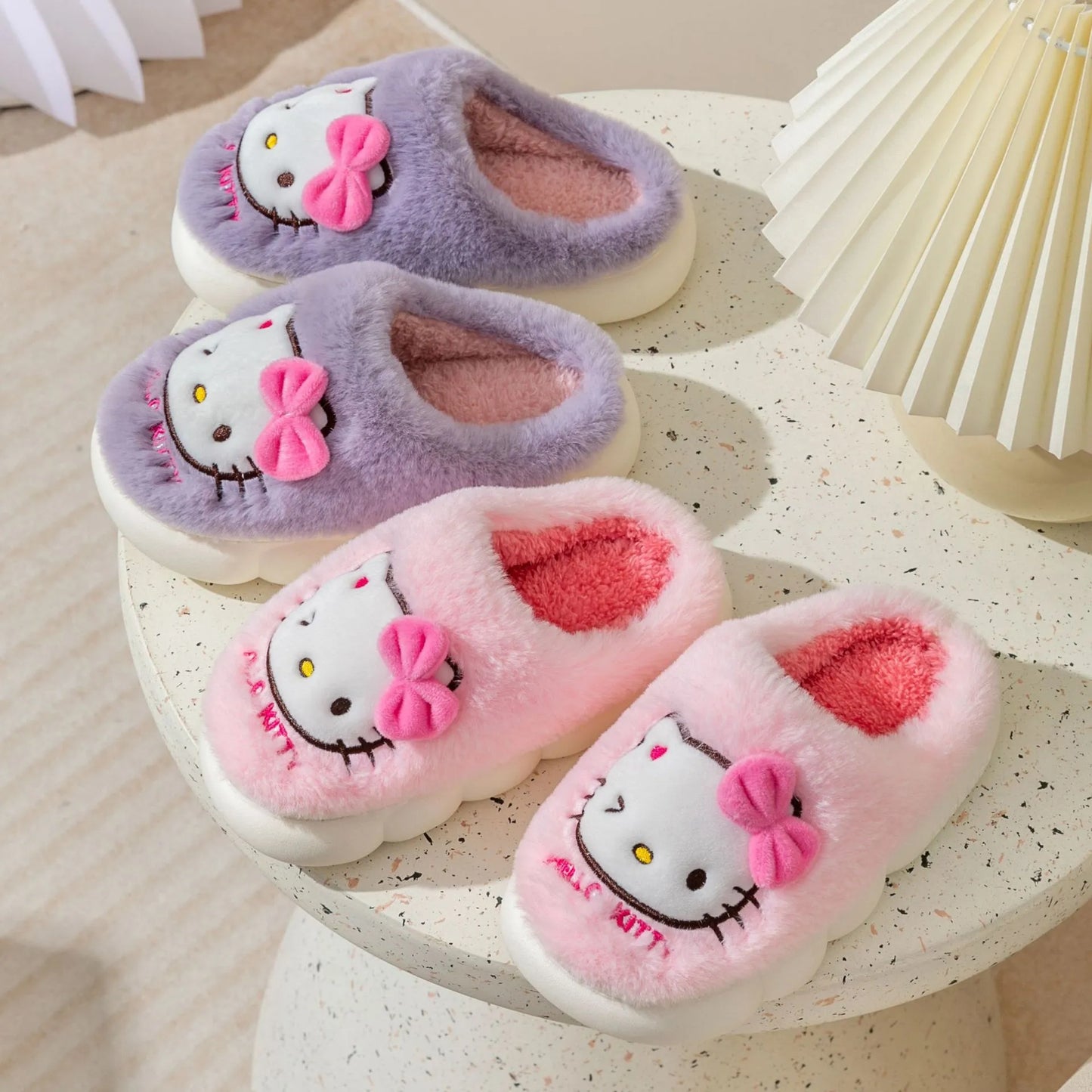 Kawaii Sanrio Hello Kitty Slippers Non-Slip Warm Cute Cartoon Anime Home Autumn and Winter Girls Plush Slipper Plush Gifts