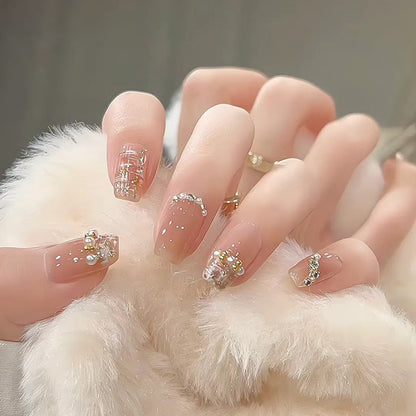 24pcs Wearable Pink Press On Fake Nails Tips With Glue false nails design Butterfly Lovely Girl false nails With Wearing Tools