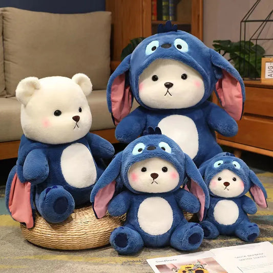 26cm/40cm Cute Bear Turn Into Disney Stitch Plush Toys Lovely Soft Stuffed Cartoon Animals Dolls For Birthday Christmas Gift