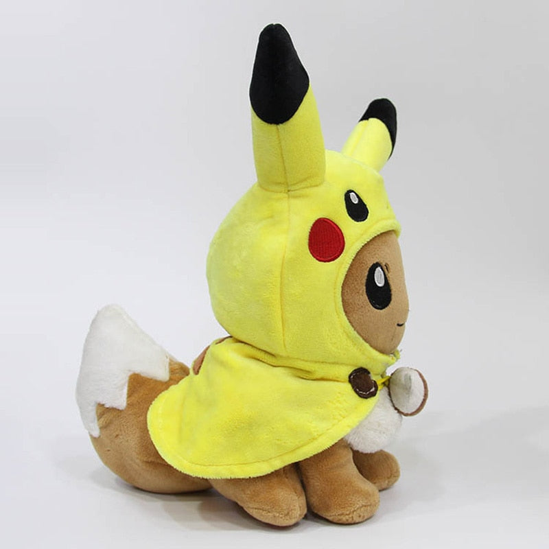 TAKARA TOMY Pokemon Plush Toys Pikachu Cosplay Eevee Plush Game Stuffed Dolls Eevee with Cloak Cos Pikachu Toy Kids Gift