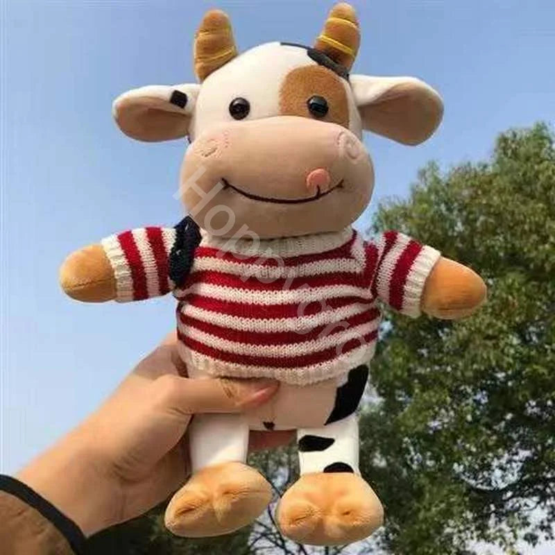 26CM Cartoon Milk Cow Plush Doll Cute Simulation Cattle Animals Plush Toys Soft Stuffed Sweater Cow Pillow Kids Birthday Gifts