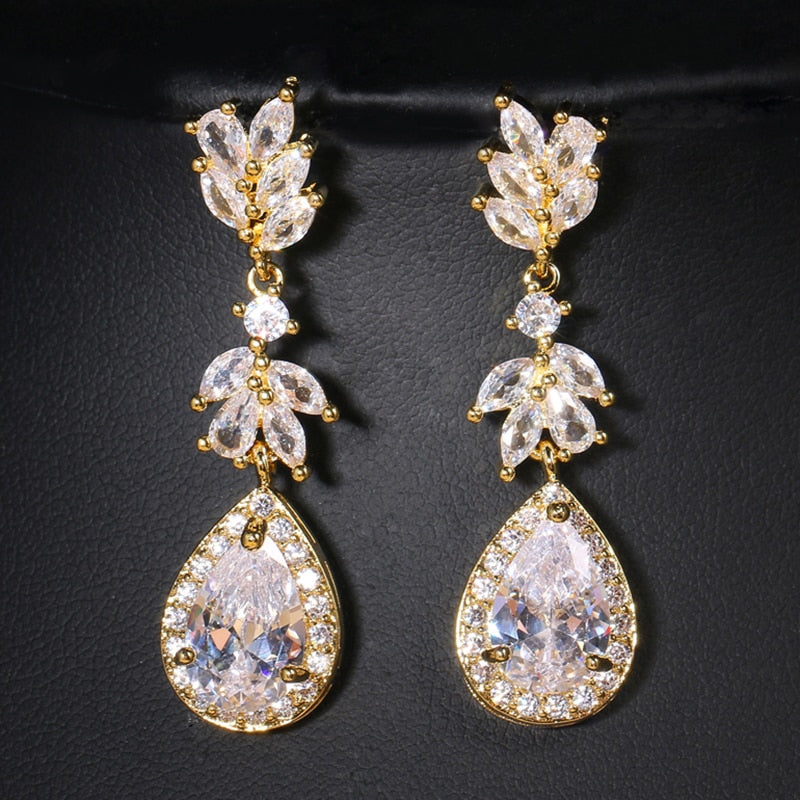 Luxury Zircon Wedding Long Dangle Earrings with Round Water Drop Elegant CZ Earrings for Women Bridal Wedding Jewelry Dress