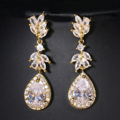 Luxury Zircon Wedding Long Dangle Earrings with Round Water Drop Elegant CZ Earrings for Women Bridal Wedding Jewelry Dress