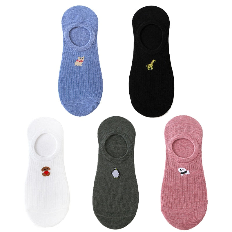5 pairs of 10 pieces Spring fashion socks Women cartoon animal embroidery cotton Women's socks Casual sports funny ankle socks