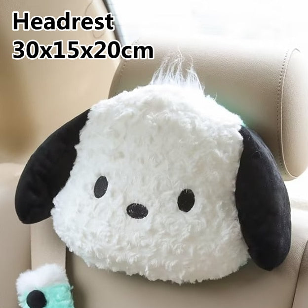 Cute Sanrio Pochacco Headrest Safety Belt Cover Soft Car Accessories Stuffed Animal Back Cushion Plushies Hug Pillow Blanket Plush Toy Birthday Gifts