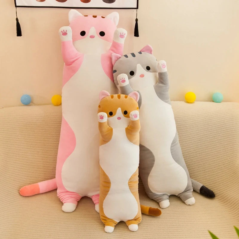 Long Cat Pillow Plush 50cm Squishy Kitten Stuffed Animal Cushion Plushies Kawaii Soft Doll Toy Kitty Body Peluche Pelucia Sleeping Bed Sofa Kids Gift