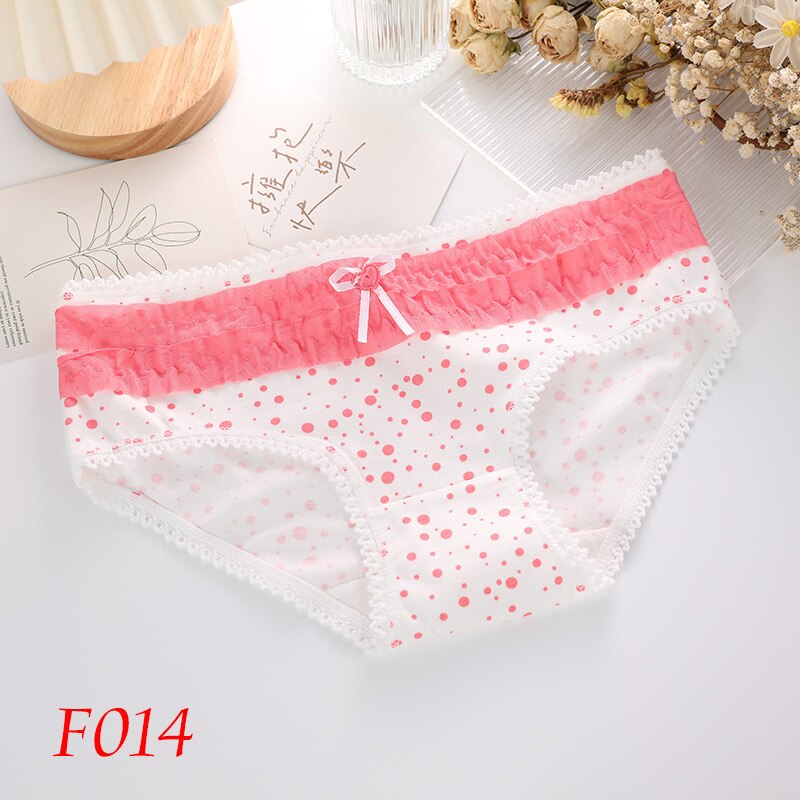 New Japanese Cute Small Flower Plaid Bowknot Girl's Mid-waist Underwear Kawaii Lace Hem Women's Seamless Briefs